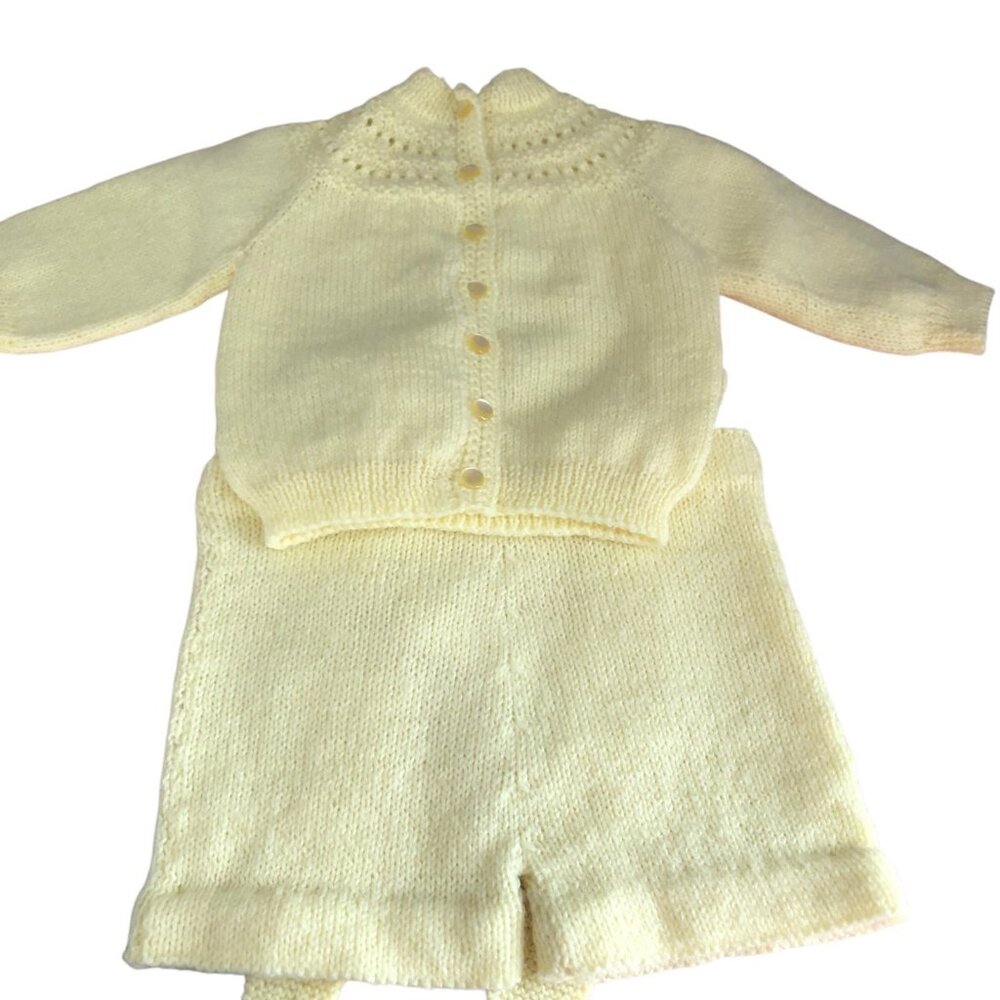 Vintage 60's Hand Crafted Shorts Overalls & Cardi Sweater Yellow Unisex 12 M NEW